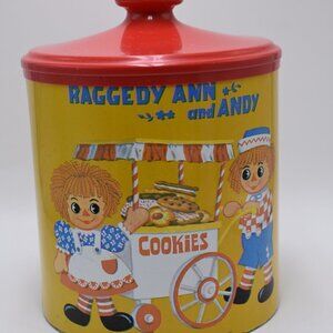 Old Vintage 1973 Cheinco Raggedy Ann And Andy Cookie Jar tin With lid vintage